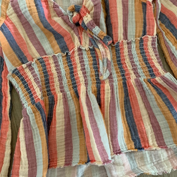 TRUE CRAFT Striped Peplum High Low V-Neck Knot Long Sleeve Top Women’s Size S/M - Picture 4 of 9